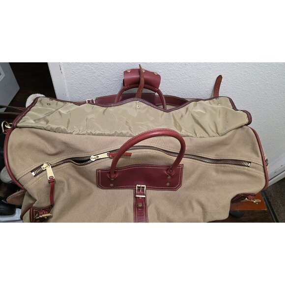 J.W. Hulme Co. Canvas & Leather Duffel Bag Brass Hardware Personalized Monogram - Picture 8 of 13